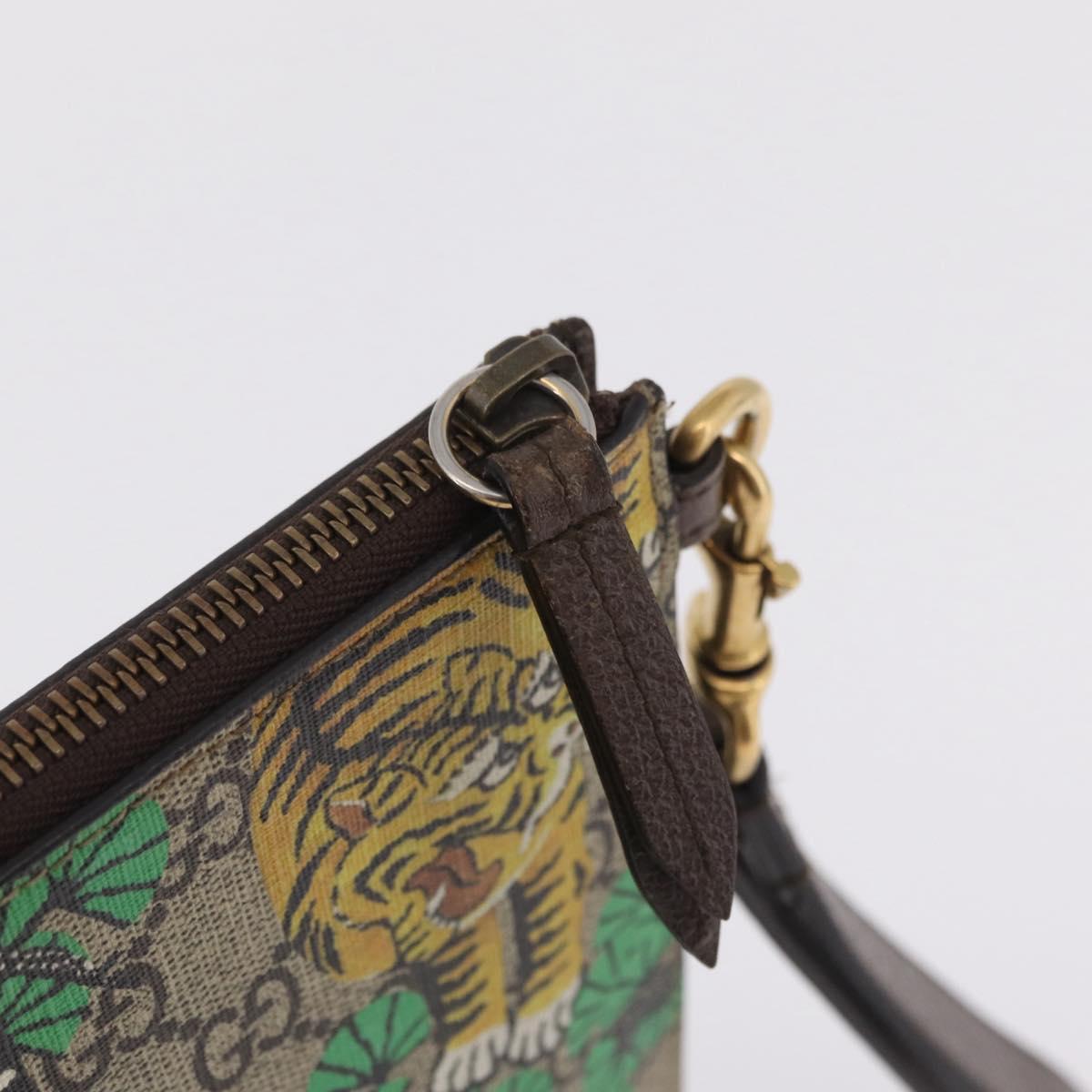 GUCCI GG Supreme Tiger Clutch Bag PVC Leather Beige Gold 451473 Auth 210006V