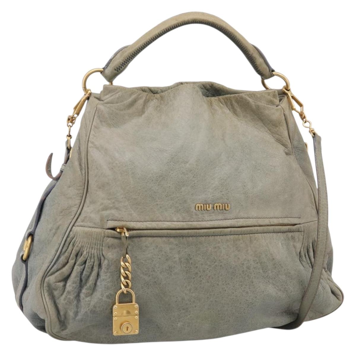Miu Miu Shoulder Bag Vitellolux 2way Light Blue Gold Auth 210007A