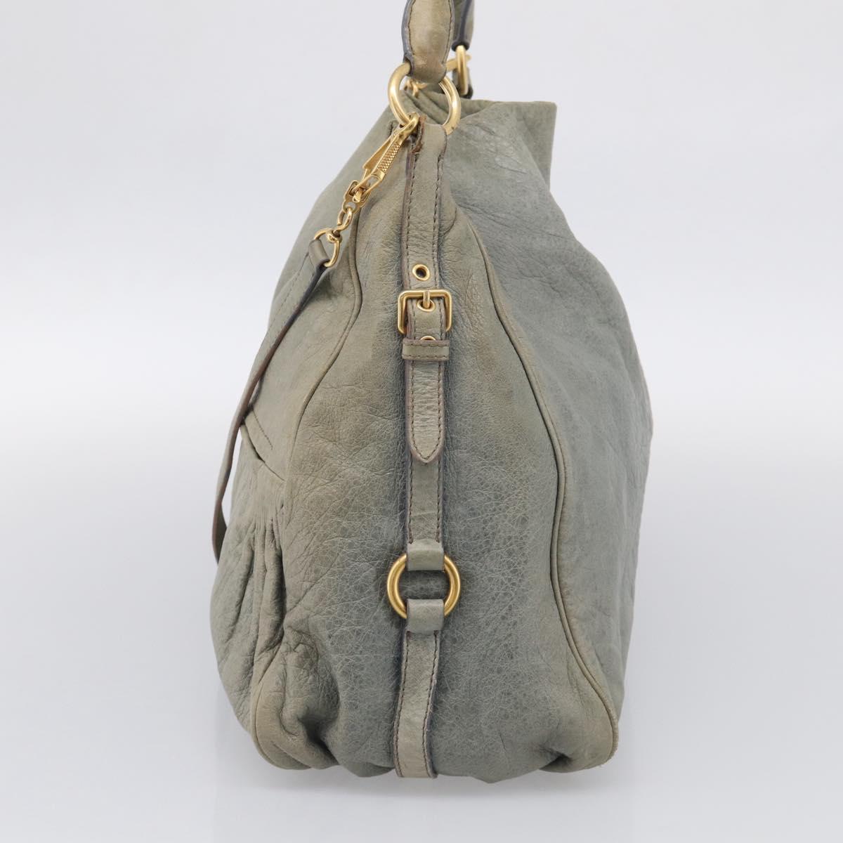 Miu Miu Shoulder Bag Vitellolux 2way Light Blue Gold Auth 210007A