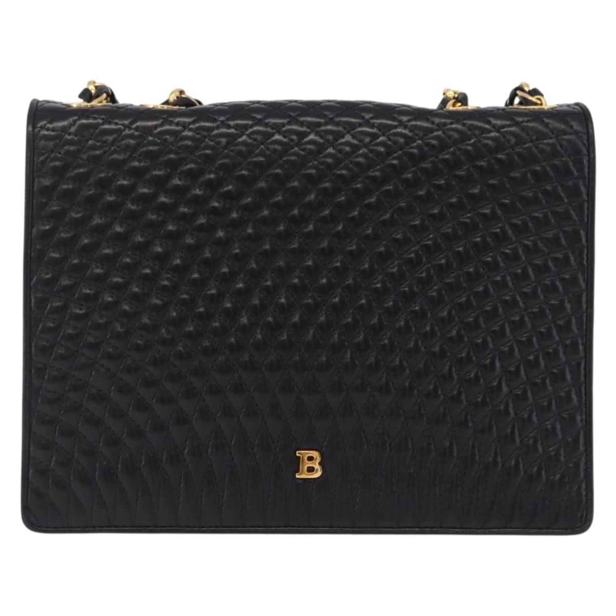 Bally Chain Shoulder Bag Leather Black Gold Auth 210010