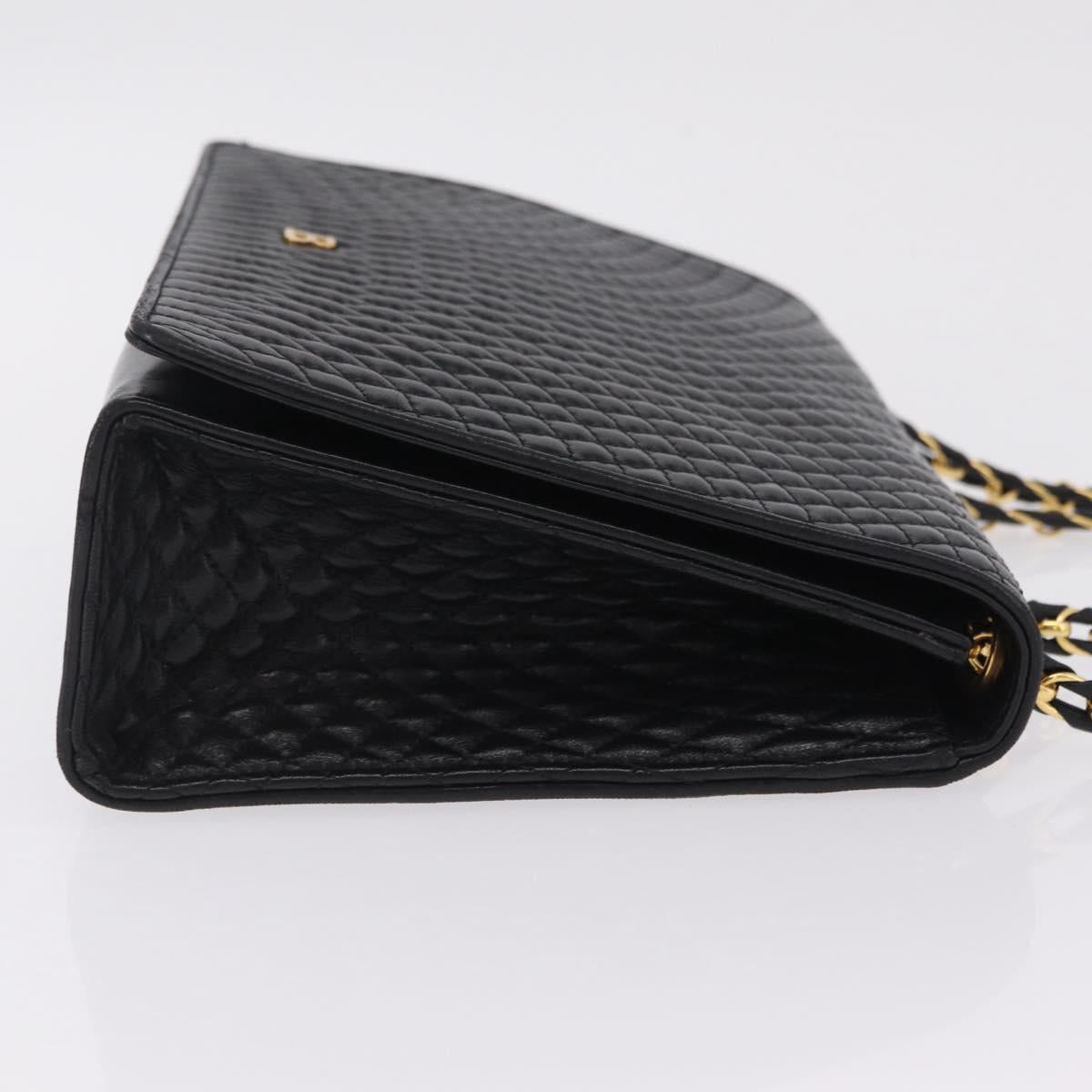 Bally Chain Shoulder Bag Leather Black Gold Auth 210010