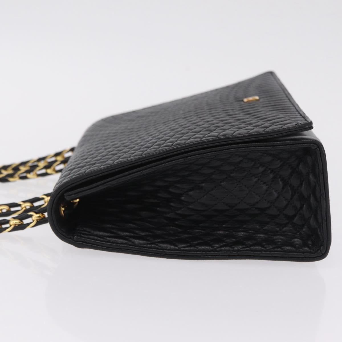 Bally Chain Shoulder Bag Leather Black Gold Auth 210010