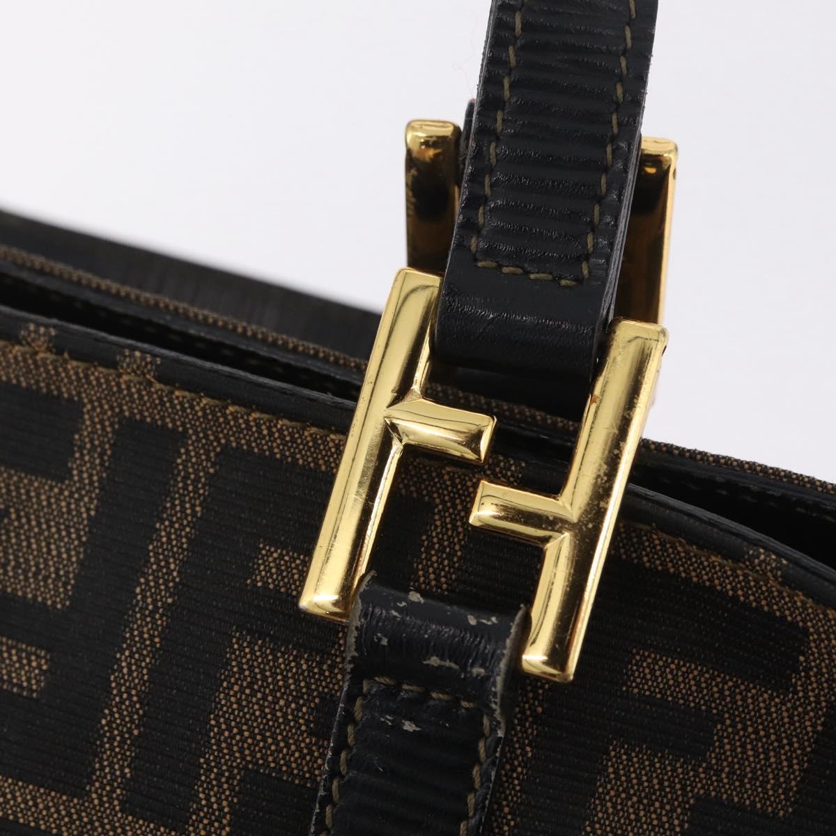 FENDI Zucca Canvas Hand Bag Black Brown Auth 210012