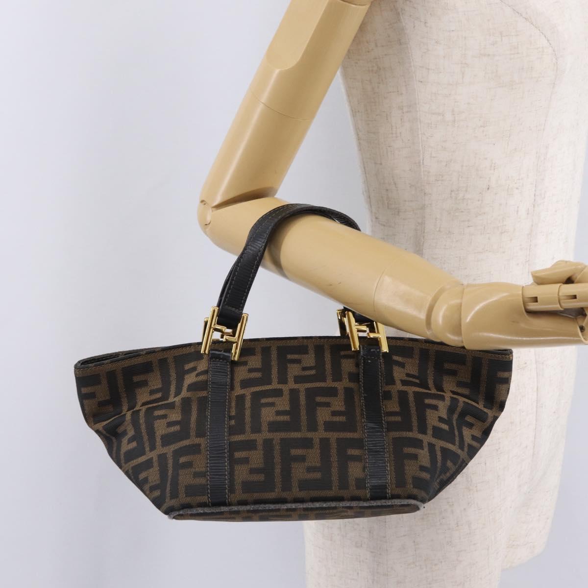 FENDI Zucca Canvas Hand Bag Black Brown Auth 210012