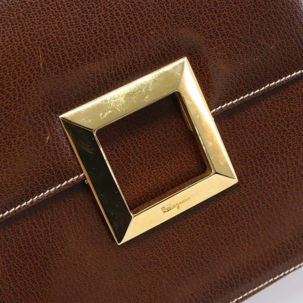Salvatore Ferragamo Shoulder Bag Leather Brown Gold Auth 210018A