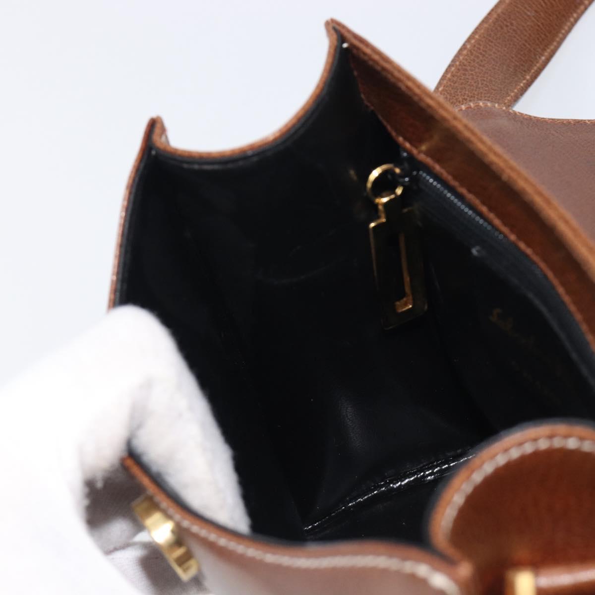 Salvatore Ferragamo Shoulder Bag Leather Brown Gold Auth 210018A