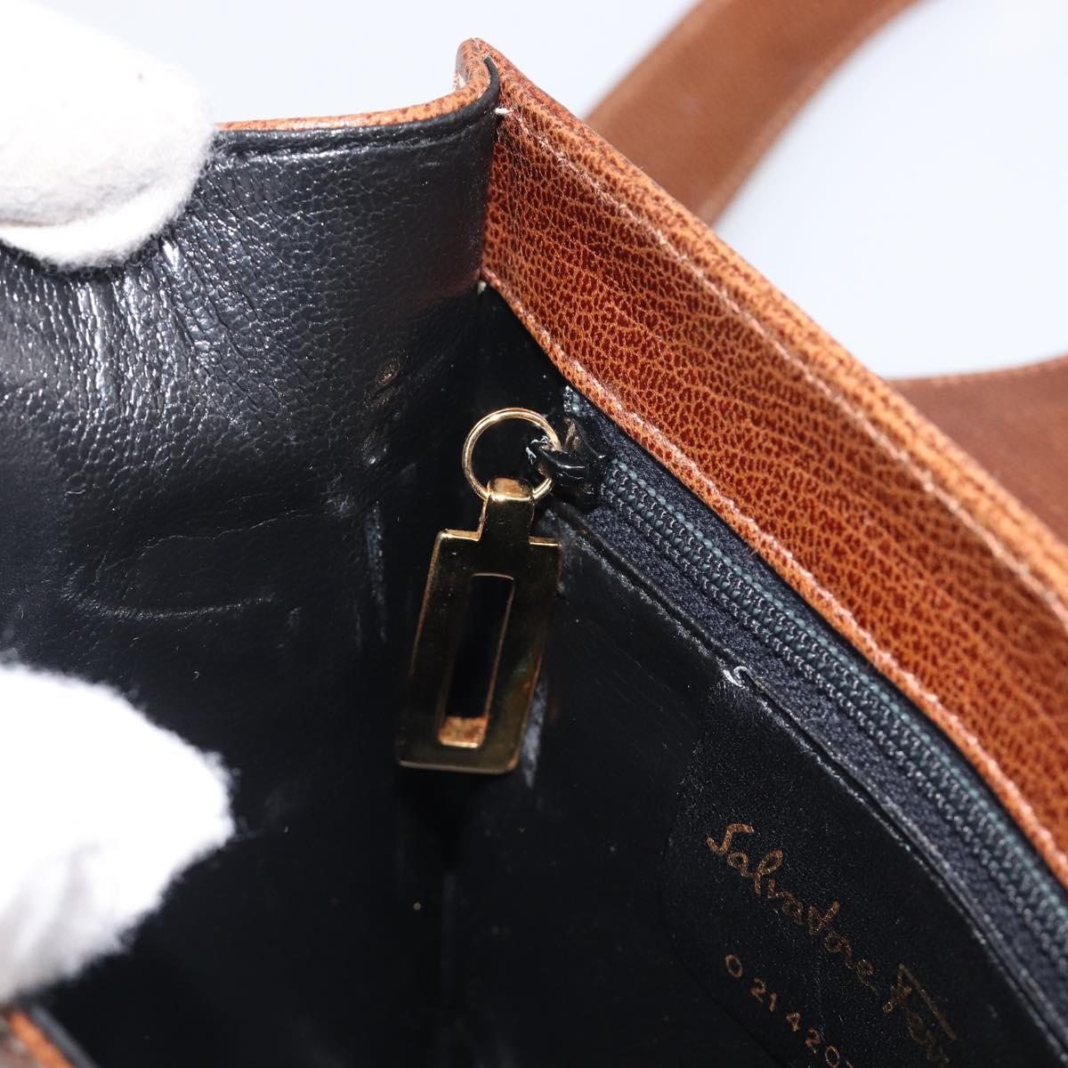 Salvatore Ferragamo Shoulder Bag Leather Brown Gold Auth 210018A