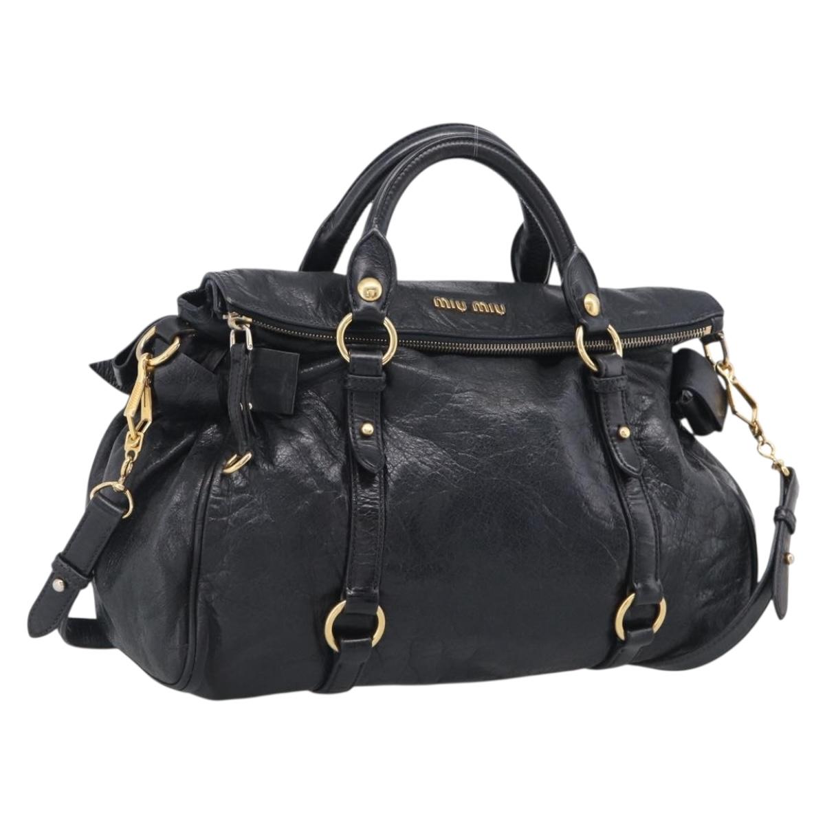 Miu Miu Hand Bag Vitellolux 2way Black Gold Auth 210028V
