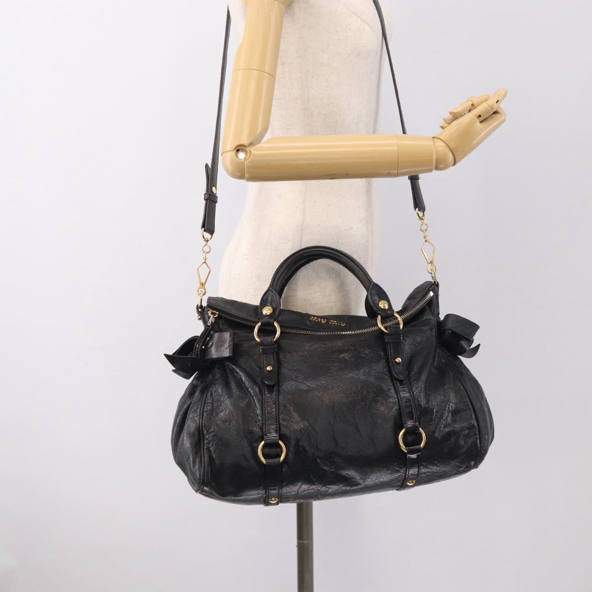 Miu Miu Hand Bag Vitellolux 2way Black Gold Auth 210028V