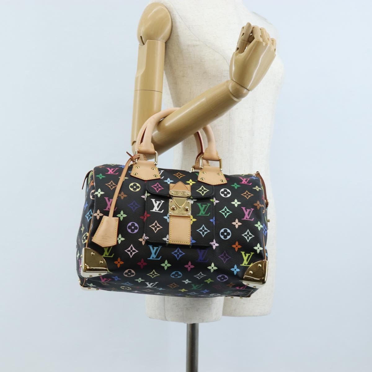 LOUIS VUITTON Monogram Multicolor Speedy 30 Hand Bag Black M92642 Auth 210029SM