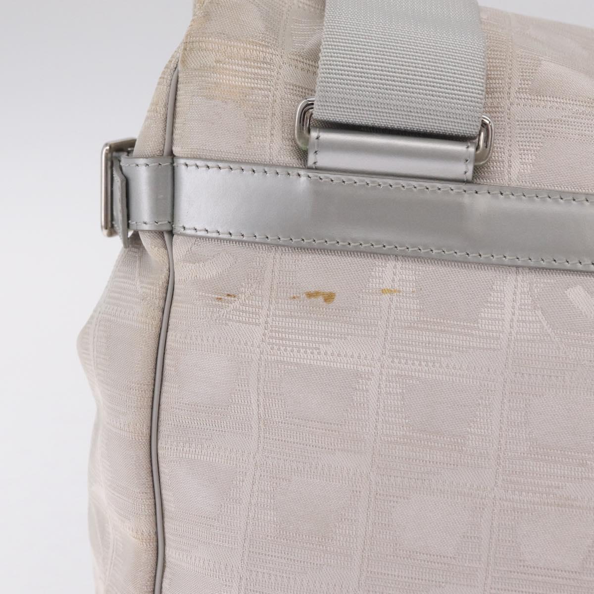 CHANEL New Travel Line Shoulder Bag Canvas Ivory Silver CC Auth 210031