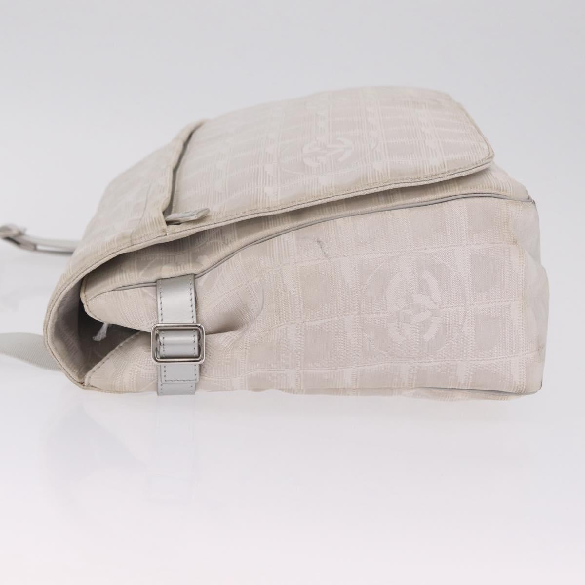 CHANEL New Travel Line Shoulder Bag Canvas Ivory Silver CC Auth 210031