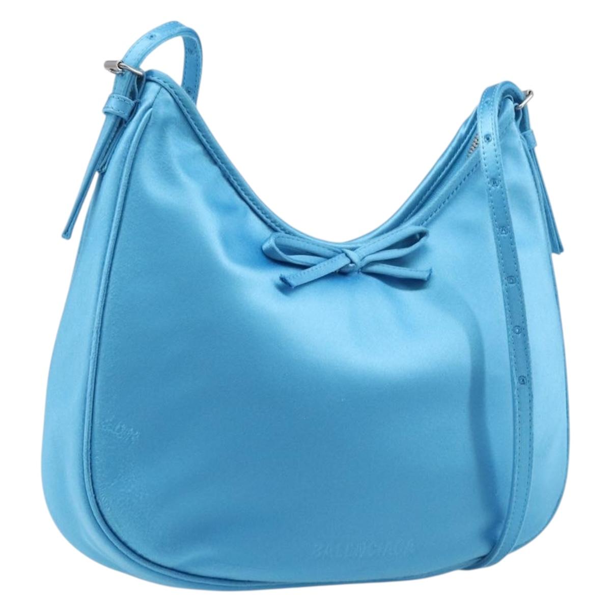 Balenciaga Leopolda Shoulder Bag Satin Blue Silver 792052 Auth 210035V