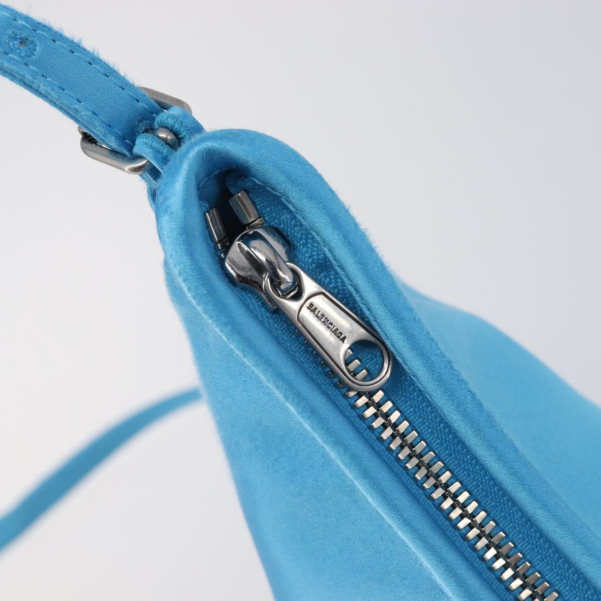 Balenciaga Leopolda Shoulder Bag Satin Blue Silver 792052 Auth 210035V