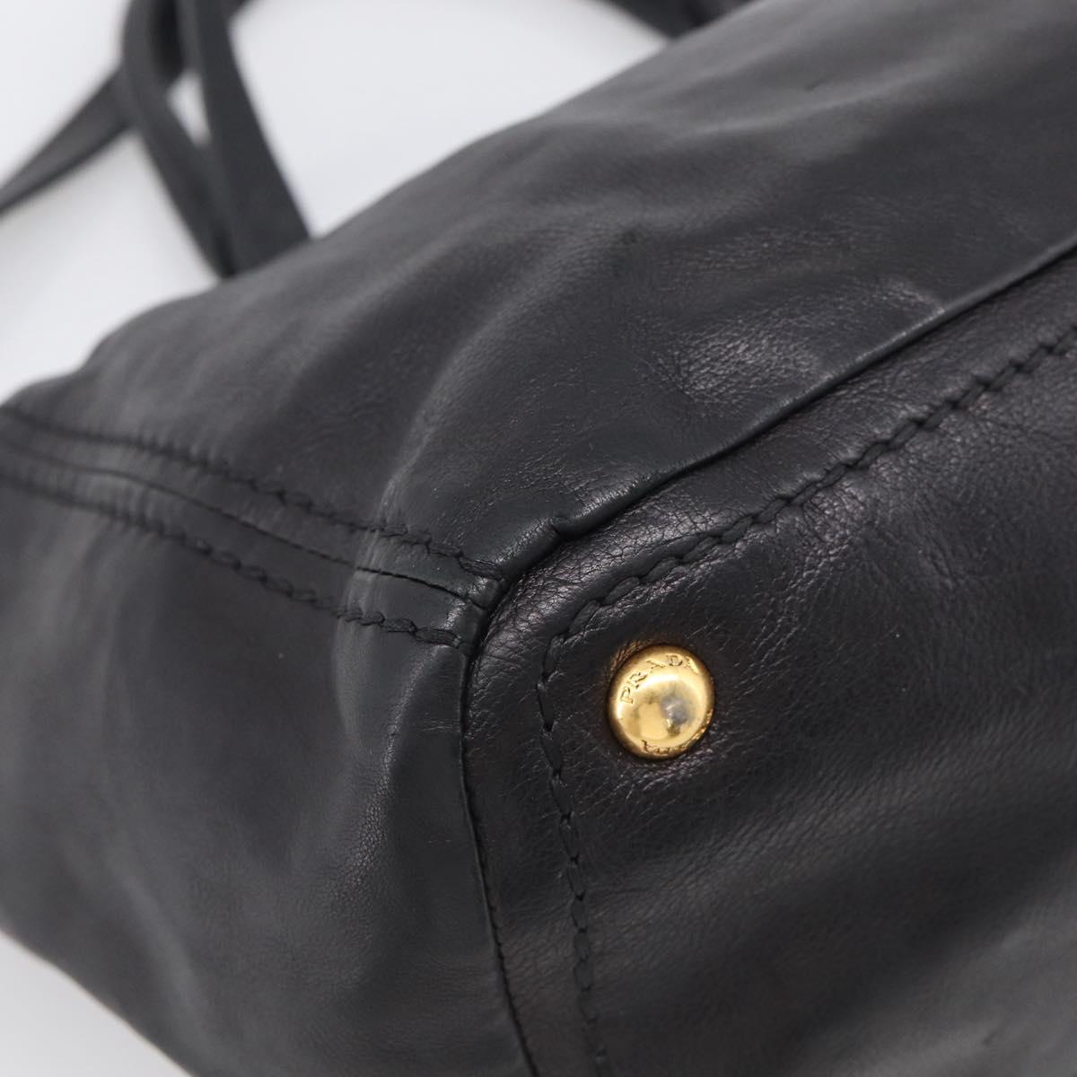 PRADA Hand Bag Vittero Dino Leather 2way Black Gold Auth 210036A