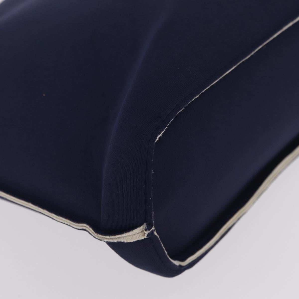 CHANEL Hand Bag Cotton jersey Navy Silver CC Auth 210038