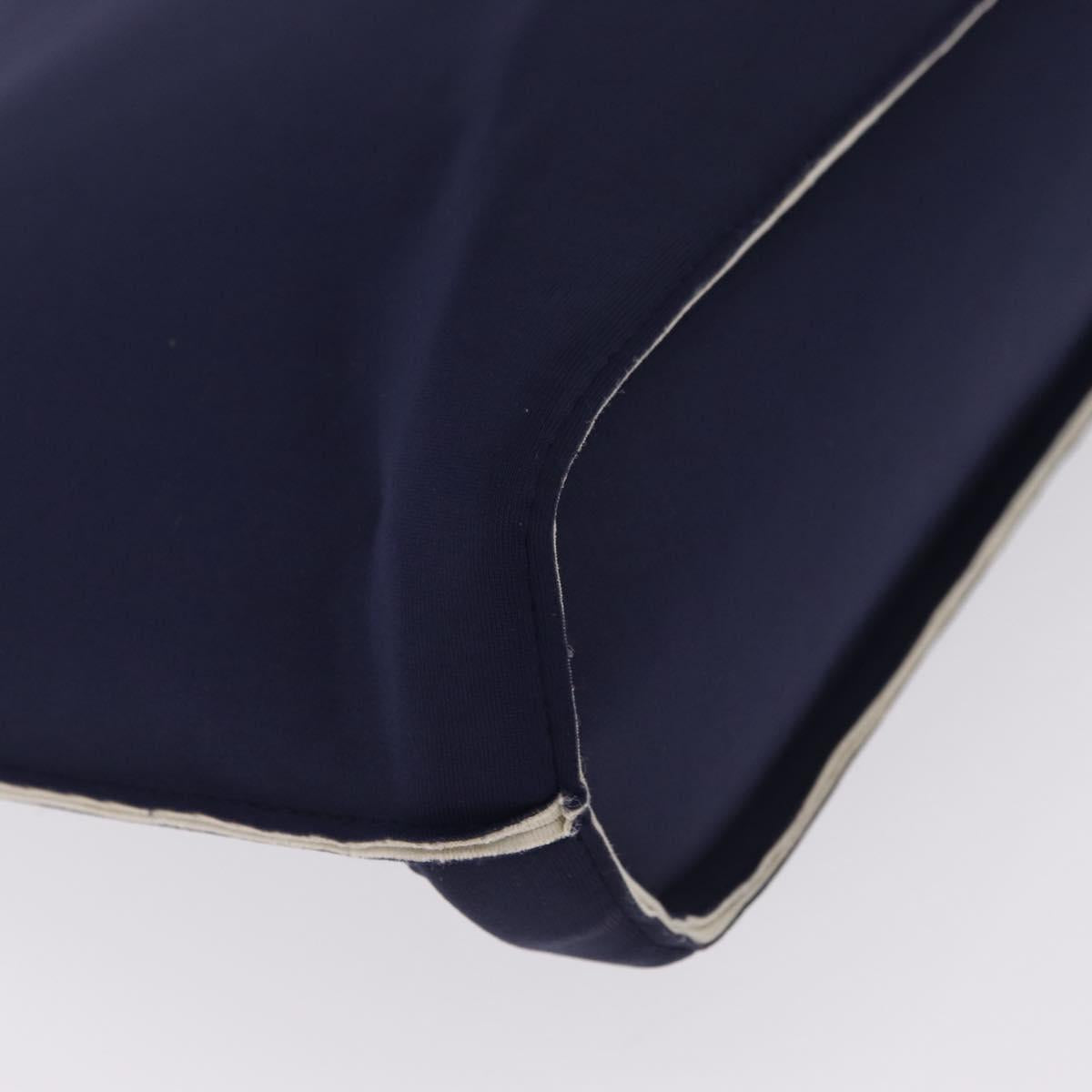 CHANEL Hand Bag Cotton jersey Navy Silver CC Auth 210038