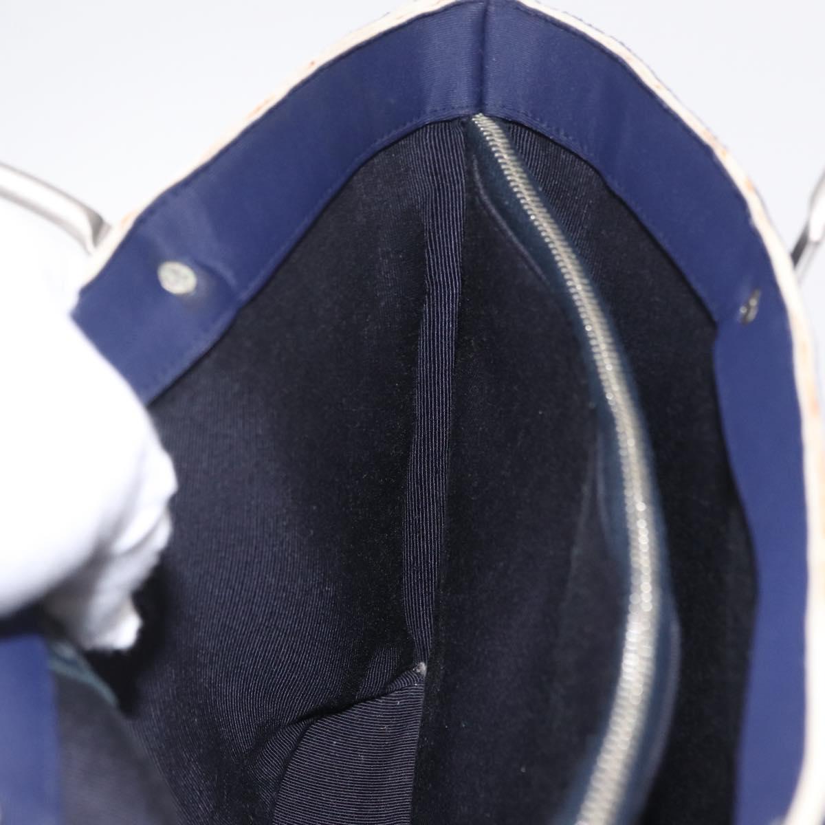 CHANEL Hand Bag Cotton jersey Navy Silver CC Auth 210038