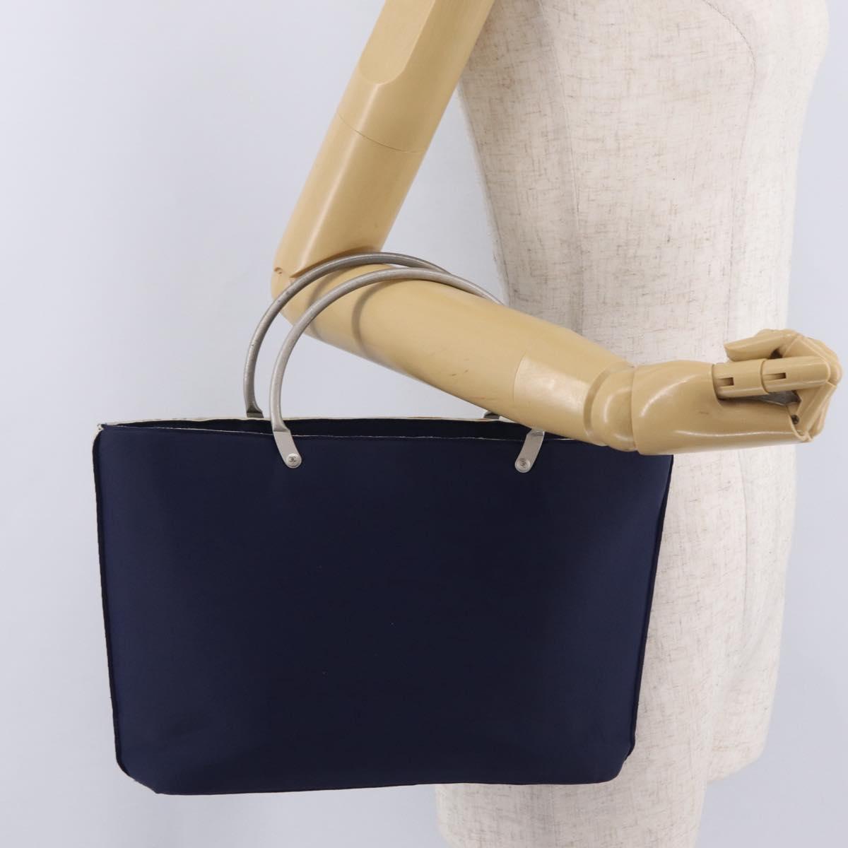 CHANEL Hand Bag Cotton jersey Navy Silver CC Auth 210038