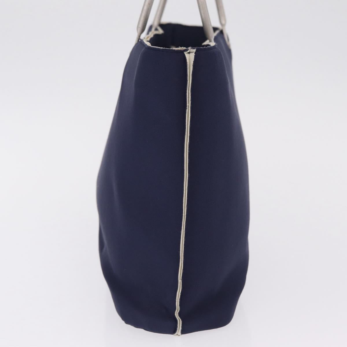 CHANEL Hand Bag Cotton jersey Navy Silver CC Auth 210038