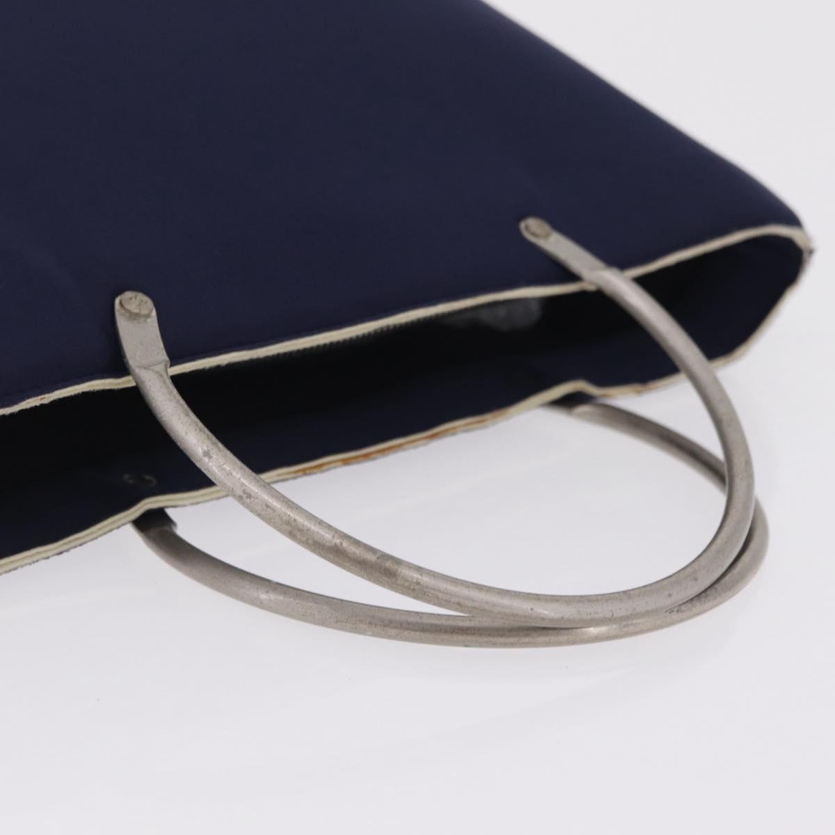CHANEL Hand Bag Cotton jersey Navy Silver CC Auth 210038