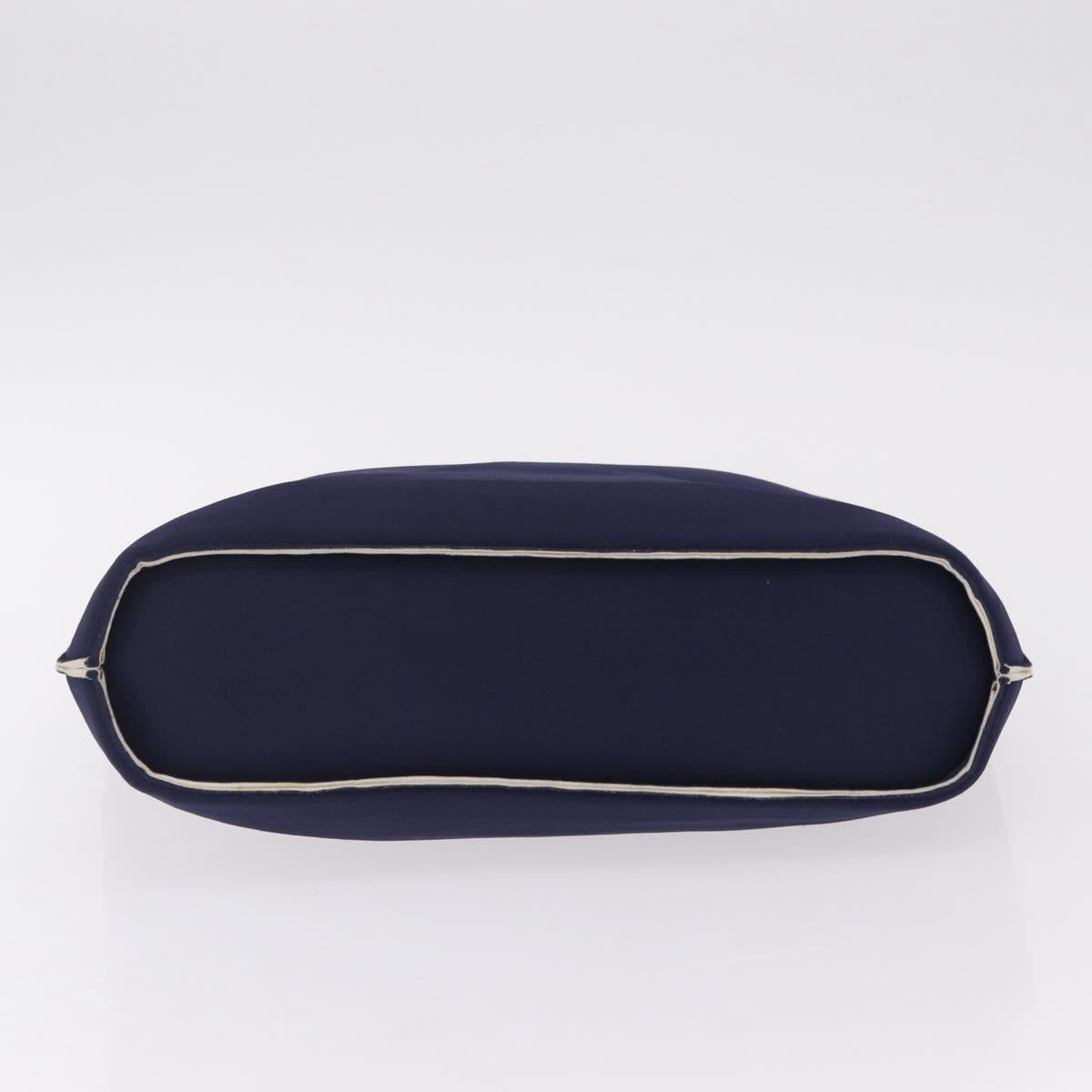 CHANEL Hand Bag Cotton jersey Navy Silver CC Auth 210038