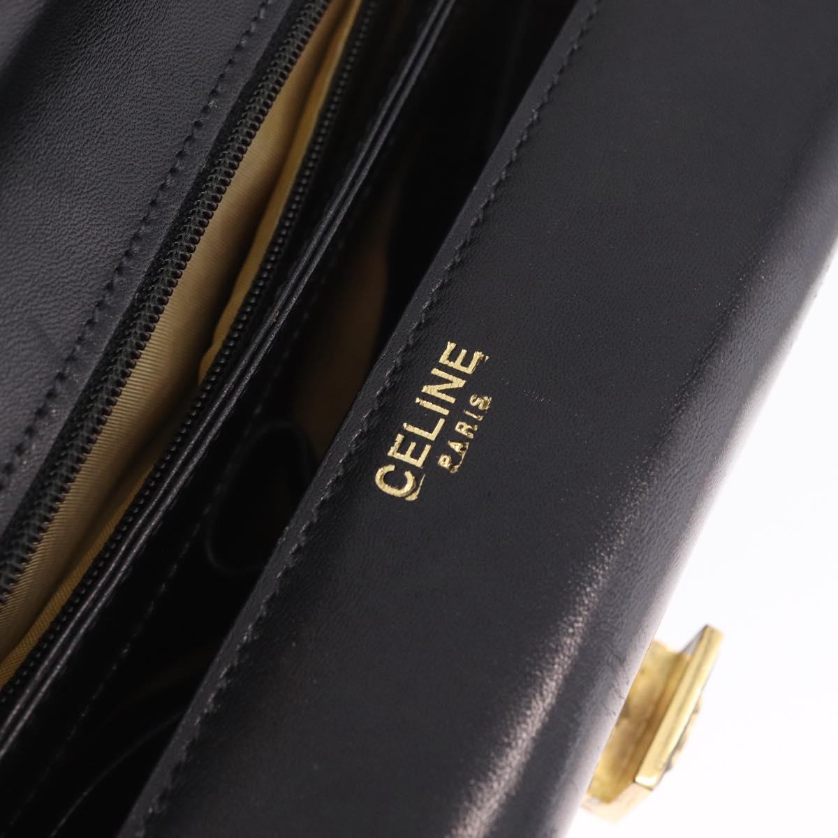 CELINE Shoulder Bag Leather Black Gold Auth 210039