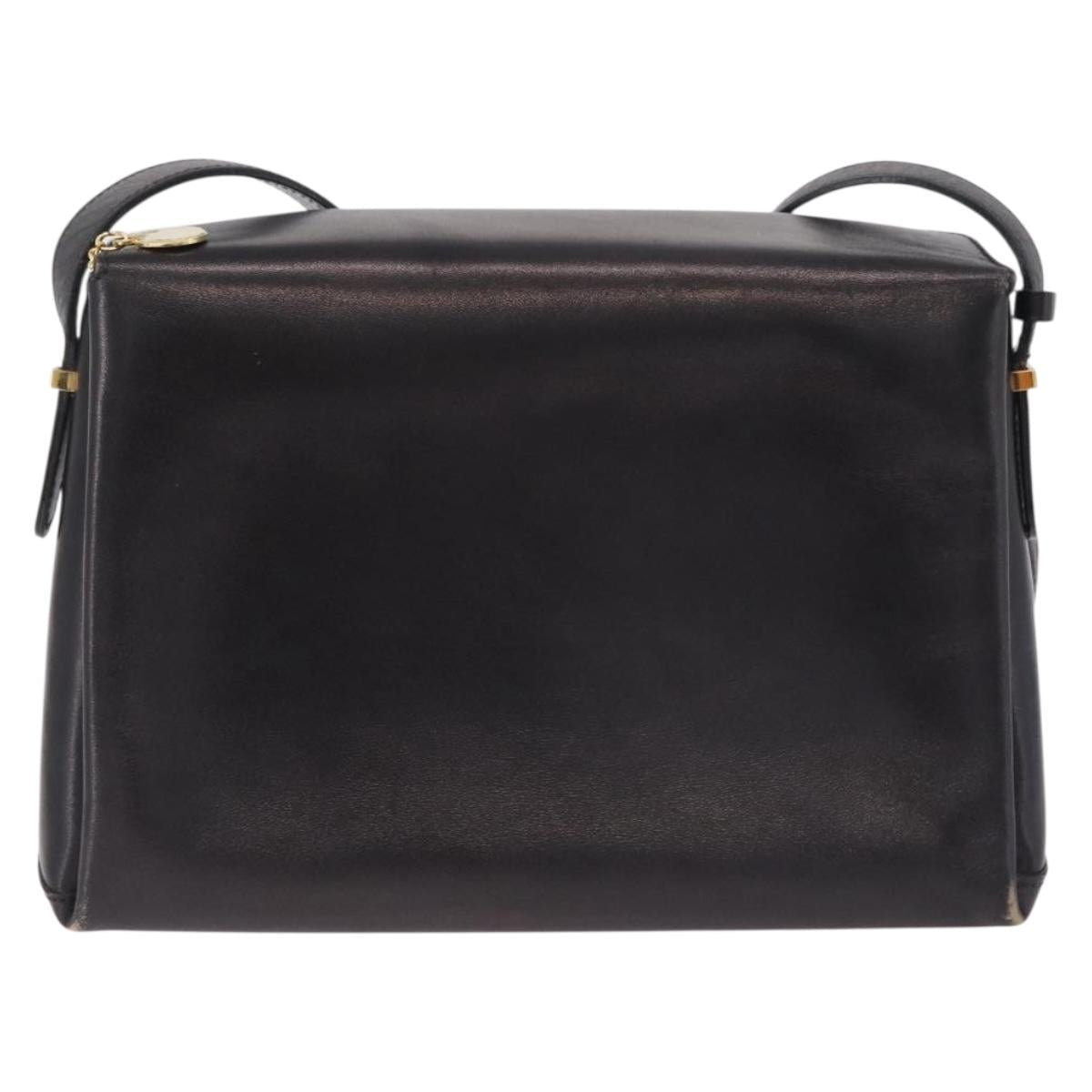 CELINE Shoulder Bag Leather Black Gold Auth 210039
