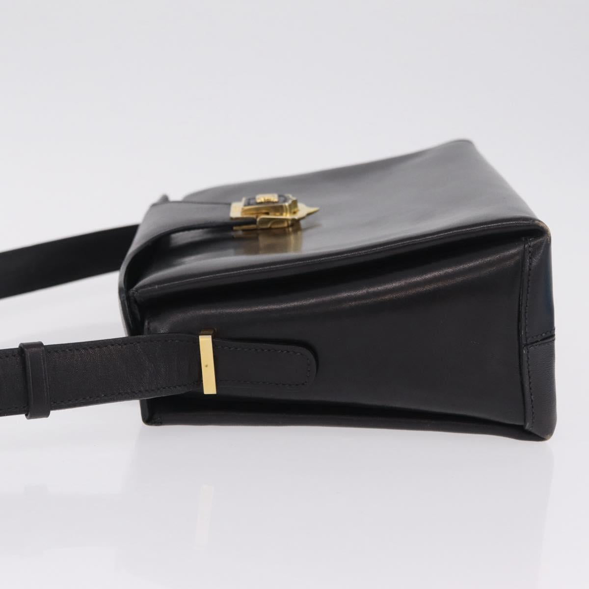 CELINE Shoulder Bag Leather Black Gold Auth 210039