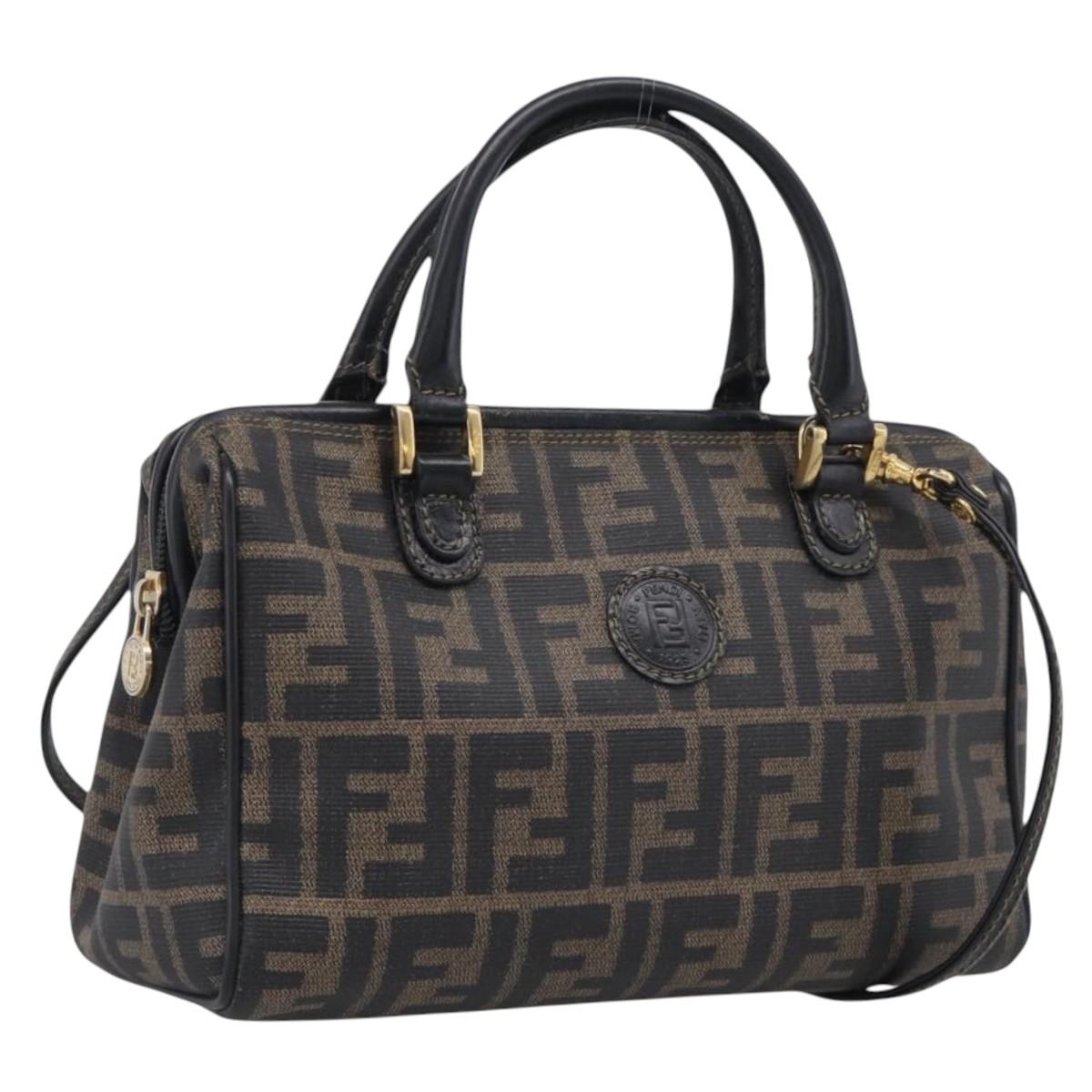 FENDI Zucca Canvas Hand Bag PVC 2way Black Brown Auth 210043