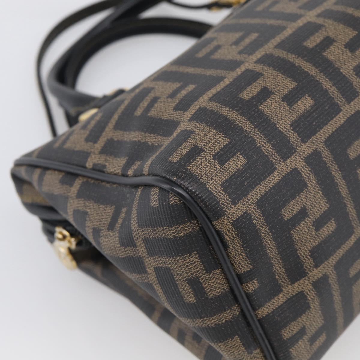 FENDI Zucca Canvas Hand Bag PVC 2way Black Brown Auth 210043