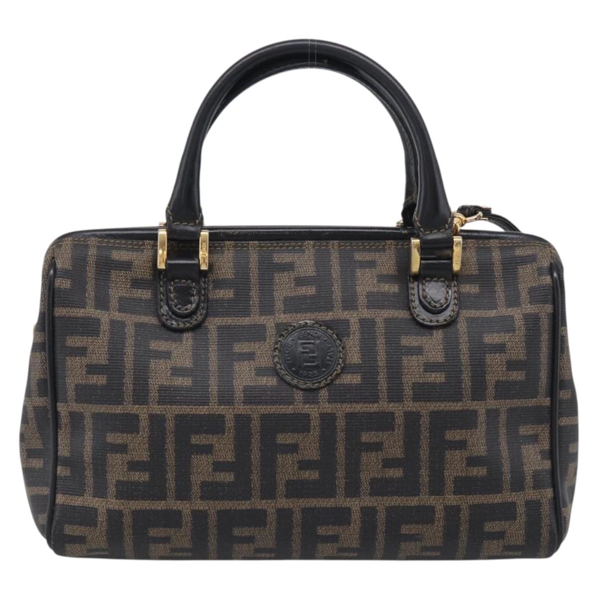 FENDI Zucca Canvas Hand Bag PVC 2way Black Brown Auth 210043