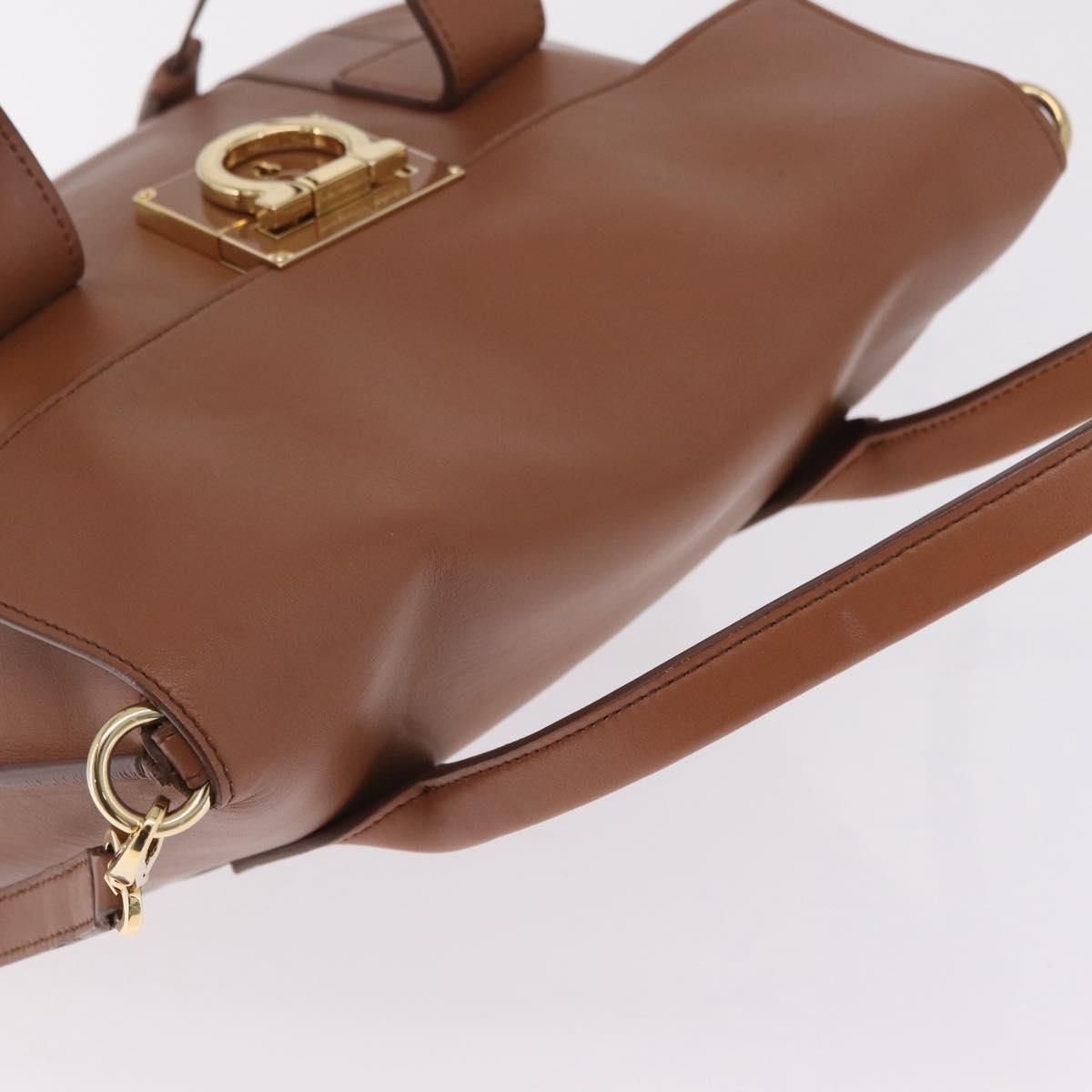 Salvatore Ferragamo Gancini Hand Bag Leather 2way Brown Gold Auth 210044V