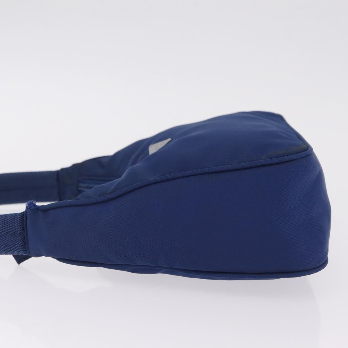PRADA Hand Pouch Hand Bag Nylon Blue Silver Auth 210051A