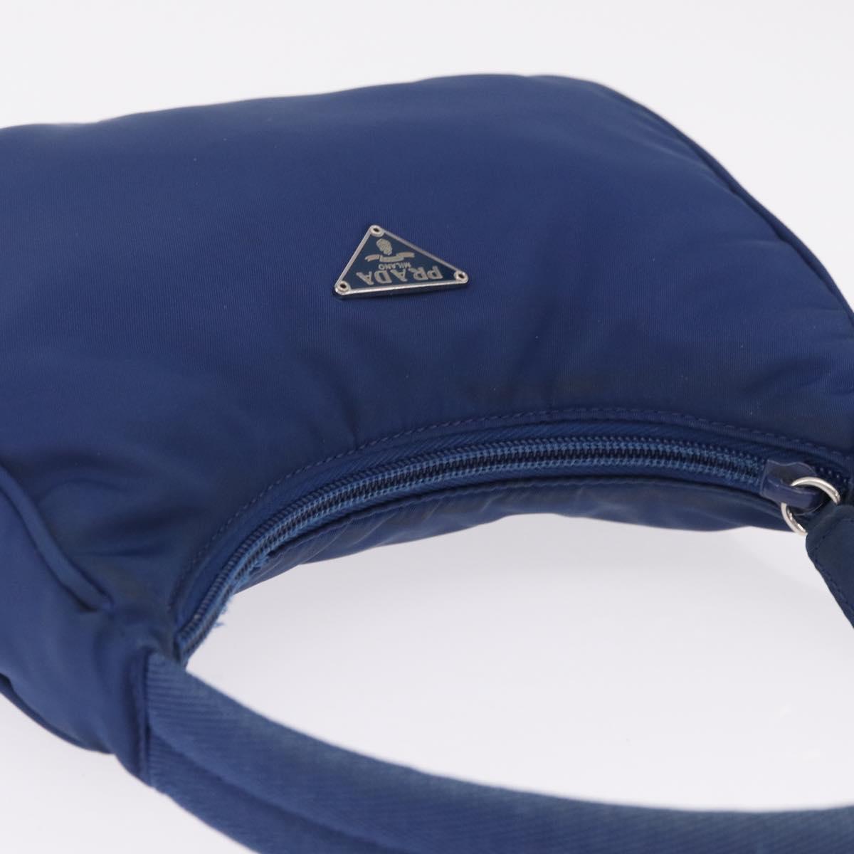 PRADA Hand Pouch Hand Bag Nylon Blue Silver Auth 210051A
