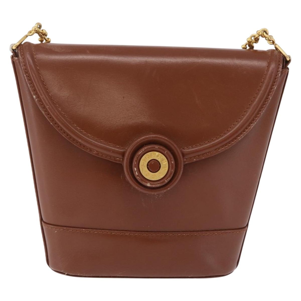 Tiffany & Co. Chain Shoulder Bag Leather Brown Gold Auth 210055