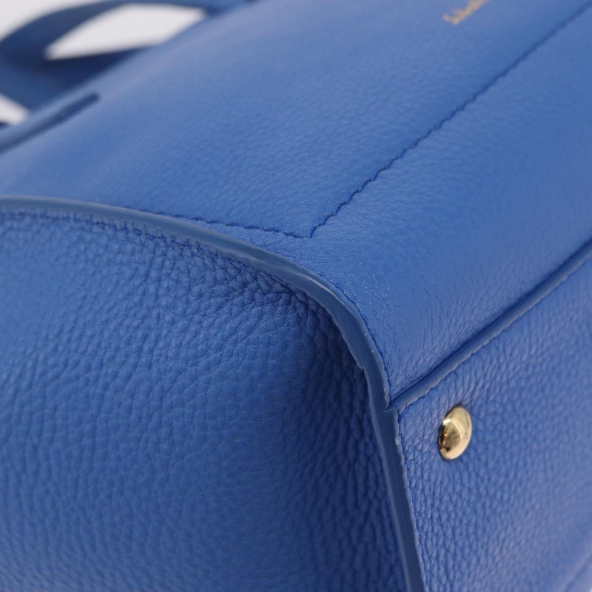 Salvatore Ferragamo Gancini Amy Hand Bag Leather 2way Blue Gold Auth 210060V