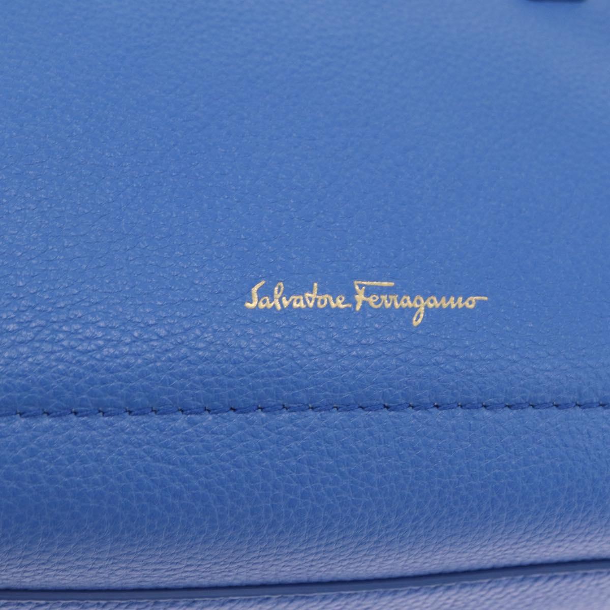 Salvatore Ferragamo Gancini Amy Hand Bag Leather 2way Blue Gold Auth 210060V