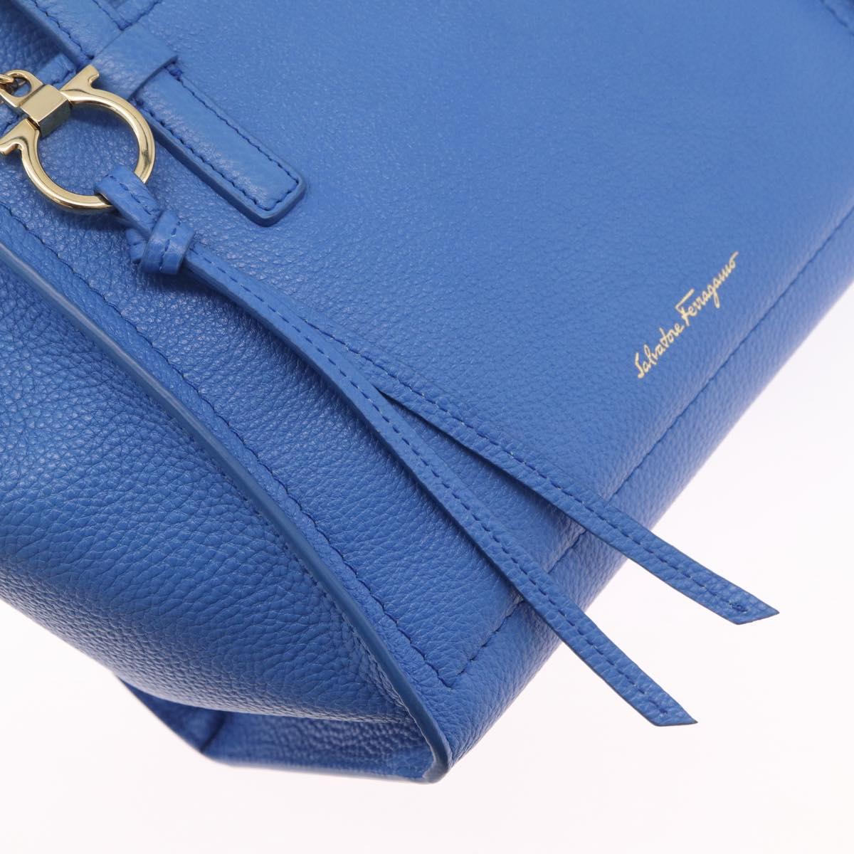 Salvatore Ferragamo Gancini Amy Hand Bag Leather 2way Blue Gold Auth 210060V
