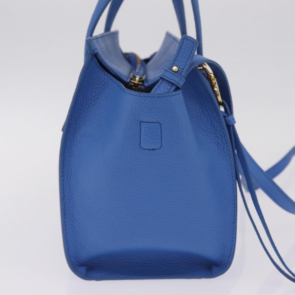 Salvatore Ferragamo Gancini Amy Hand Bag Leather 2way Blue Gold Auth 210060V
