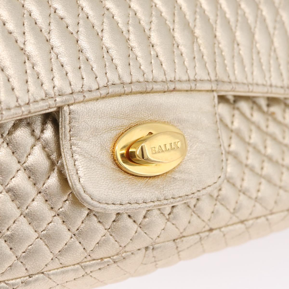 Bally Chain Shoulder Bag Leather Gold Auth 210061A