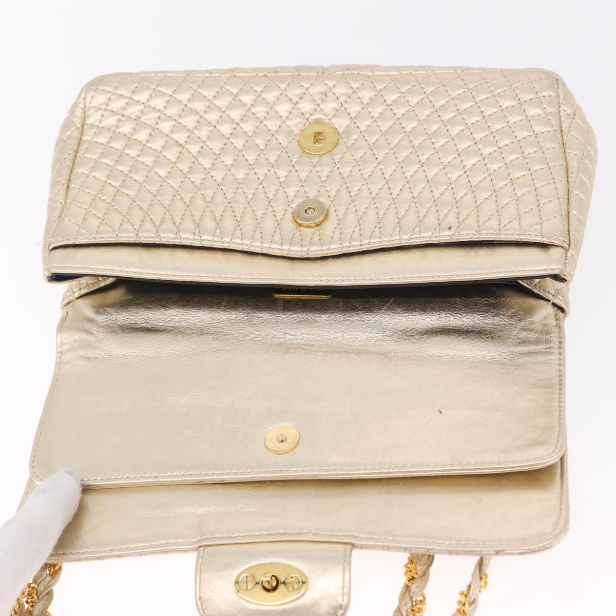 Bally Chain Shoulder Bag Leather Gold Auth 210061A