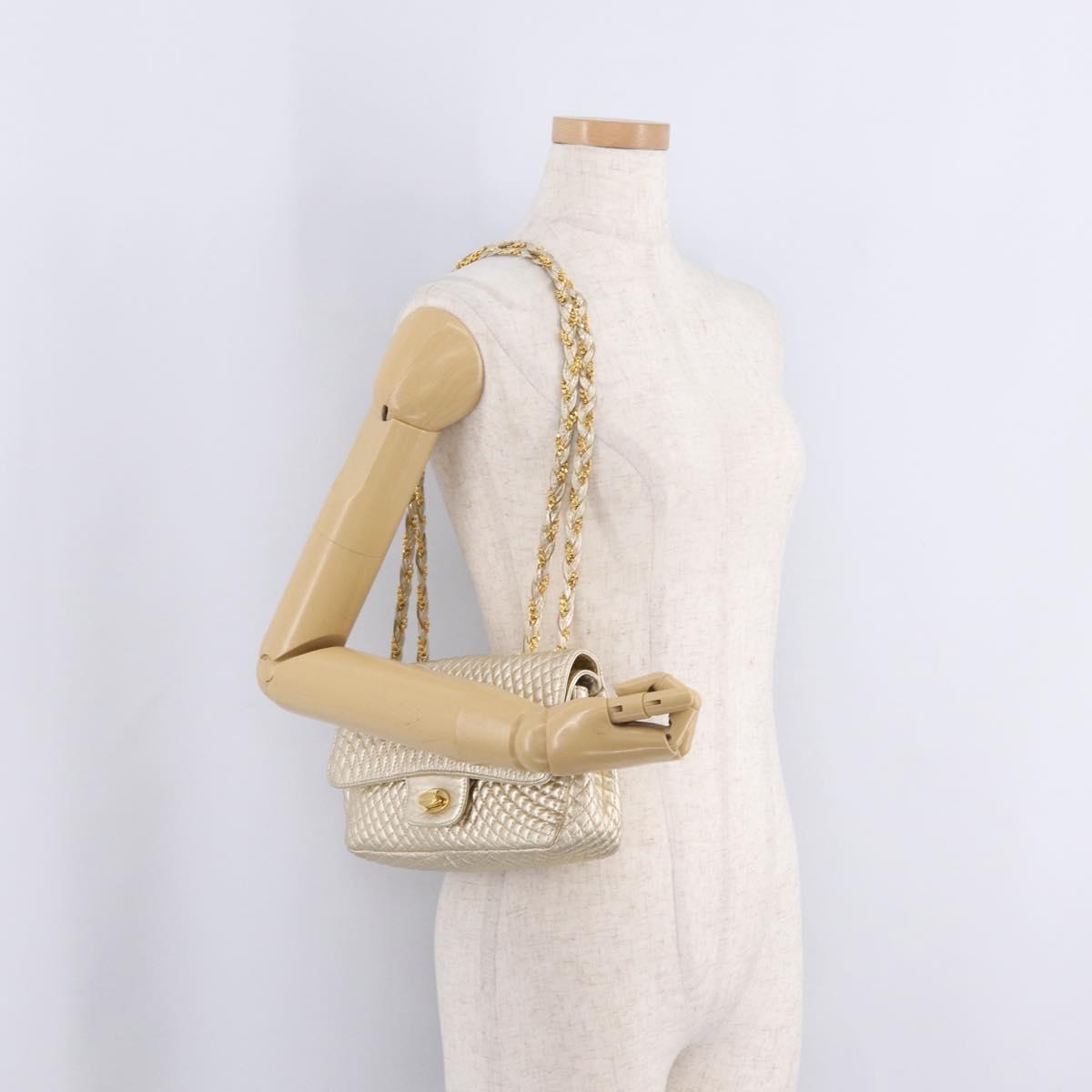 Bally Chain Shoulder Bag Leather Gold Auth 210061A