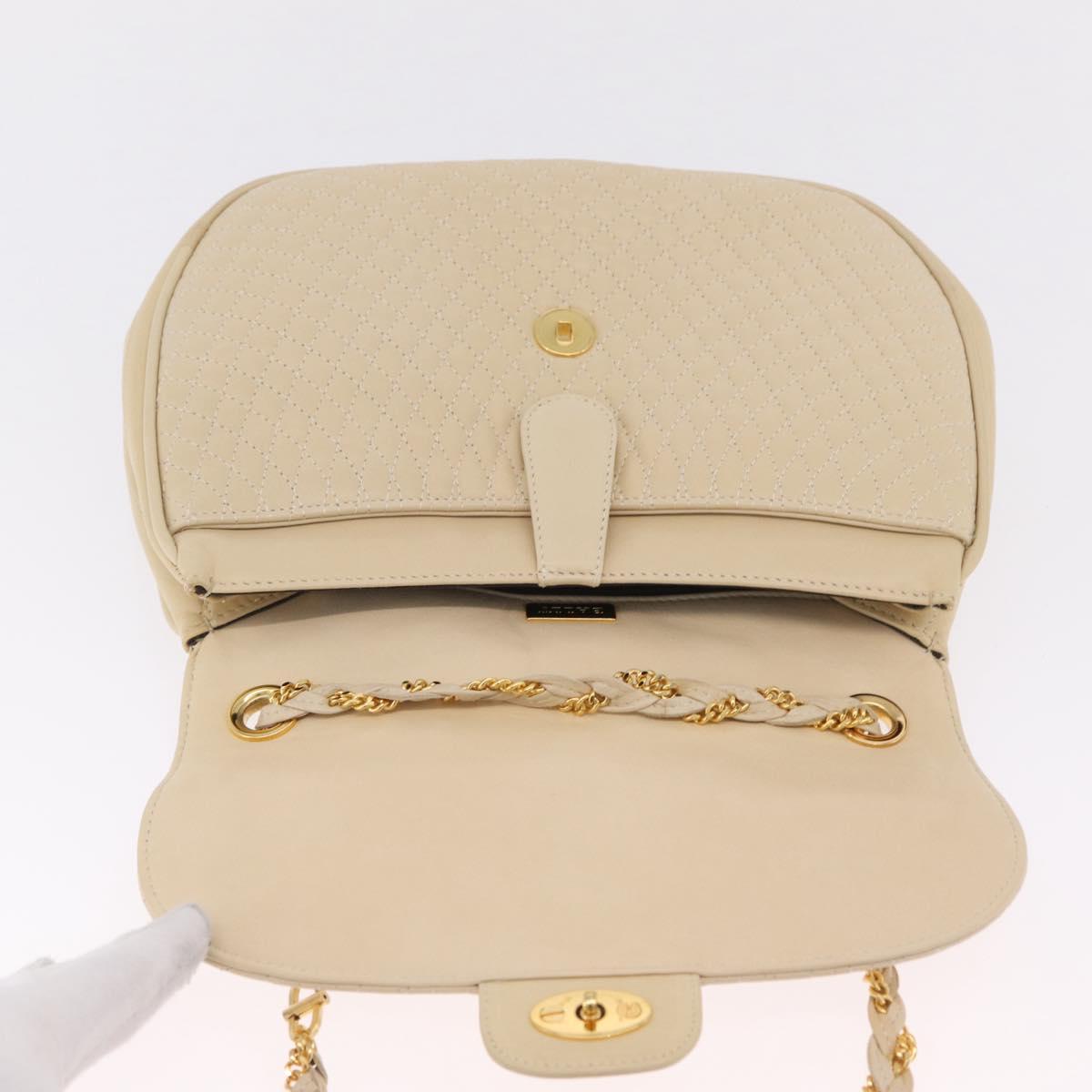 Bally Chain Shoulder Bag Leather Ivory Gold Auth 210062A