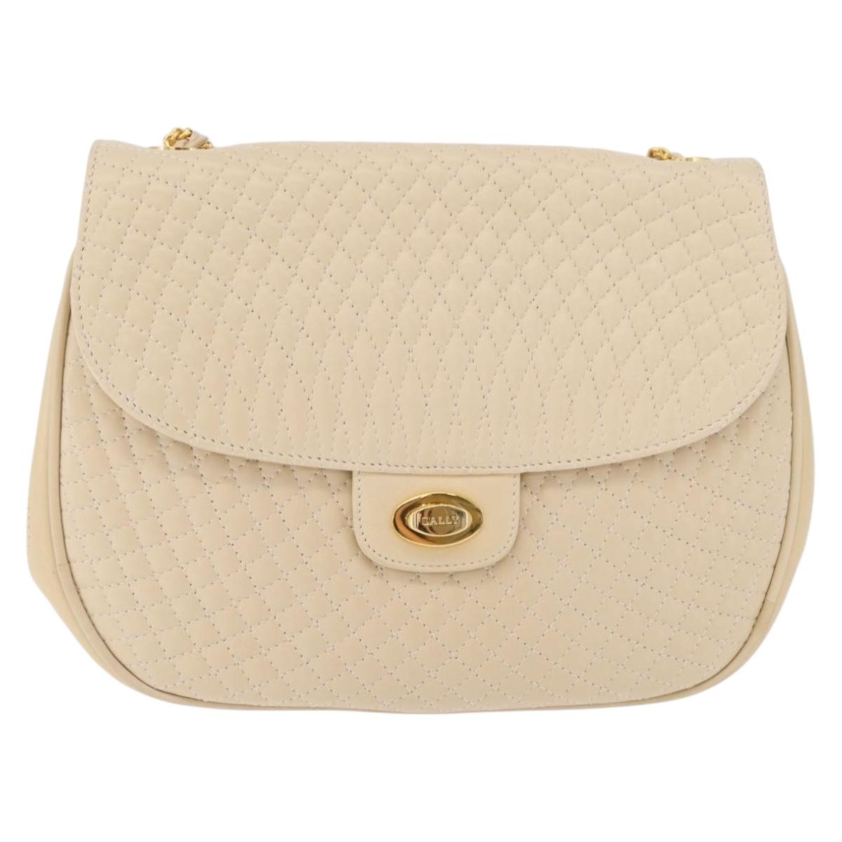 Bally Chain Shoulder Bag Leather Ivory Gold Auth 210062A