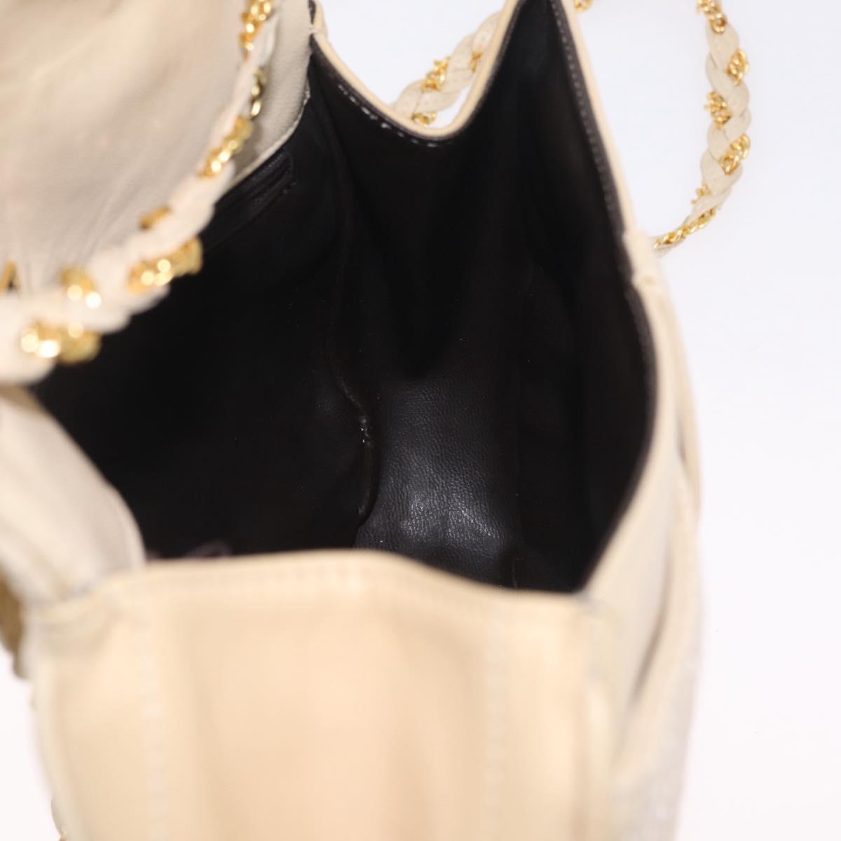 Bally Chain Shoulder Bag Leather Ivory Gold Auth 210062A