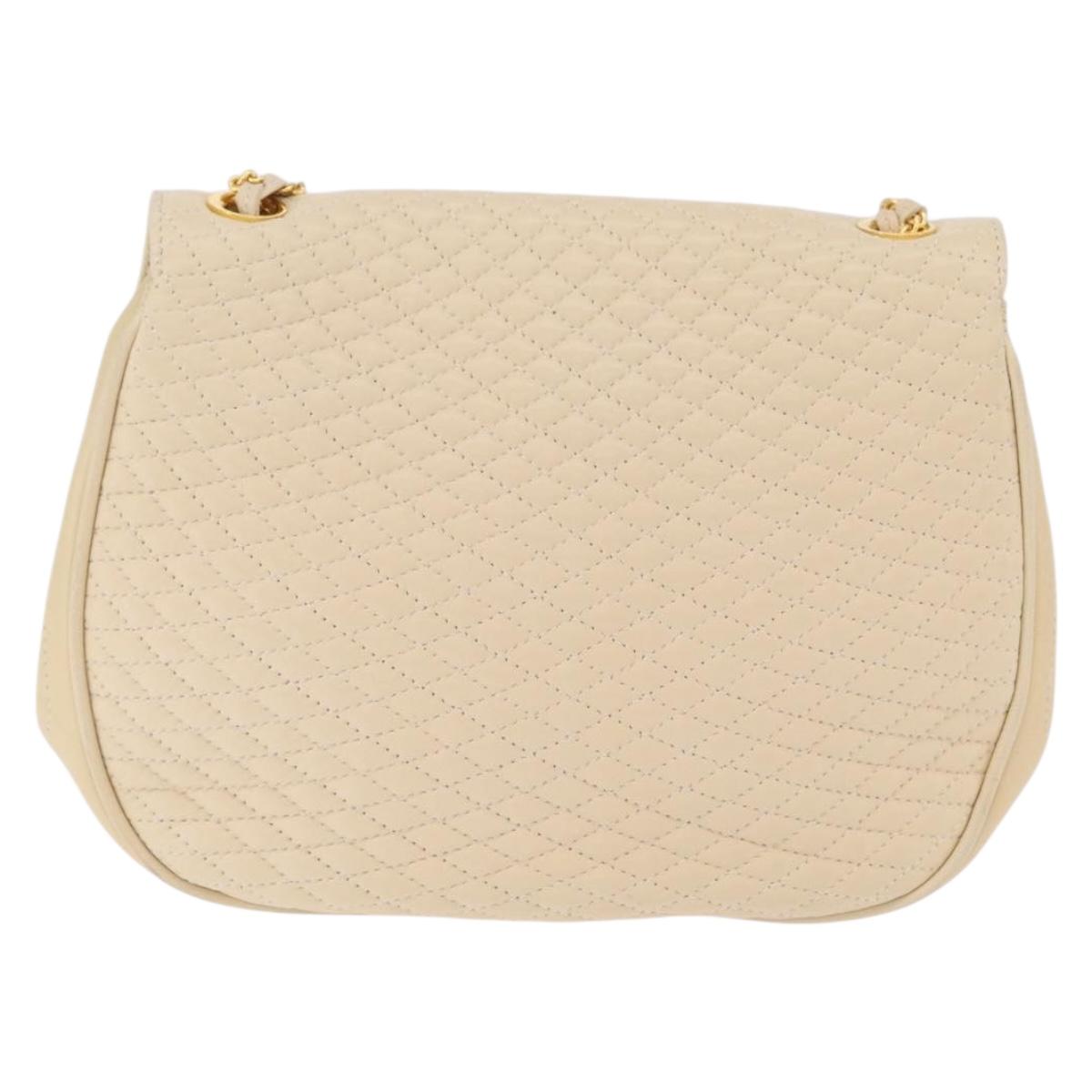 Bally Chain Shoulder Bag Leather Ivory Gold Auth 210062A