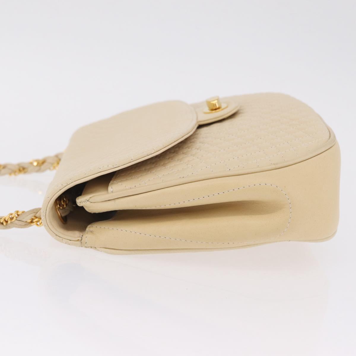 Bally Chain Shoulder Bag Leather Ivory Gold Auth 210062A