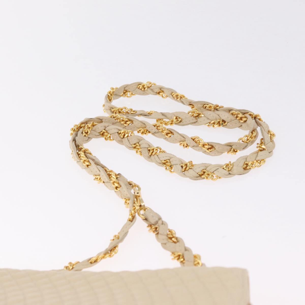 Bally Chain Shoulder Bag Leather Ivory Gold Auth 210062A