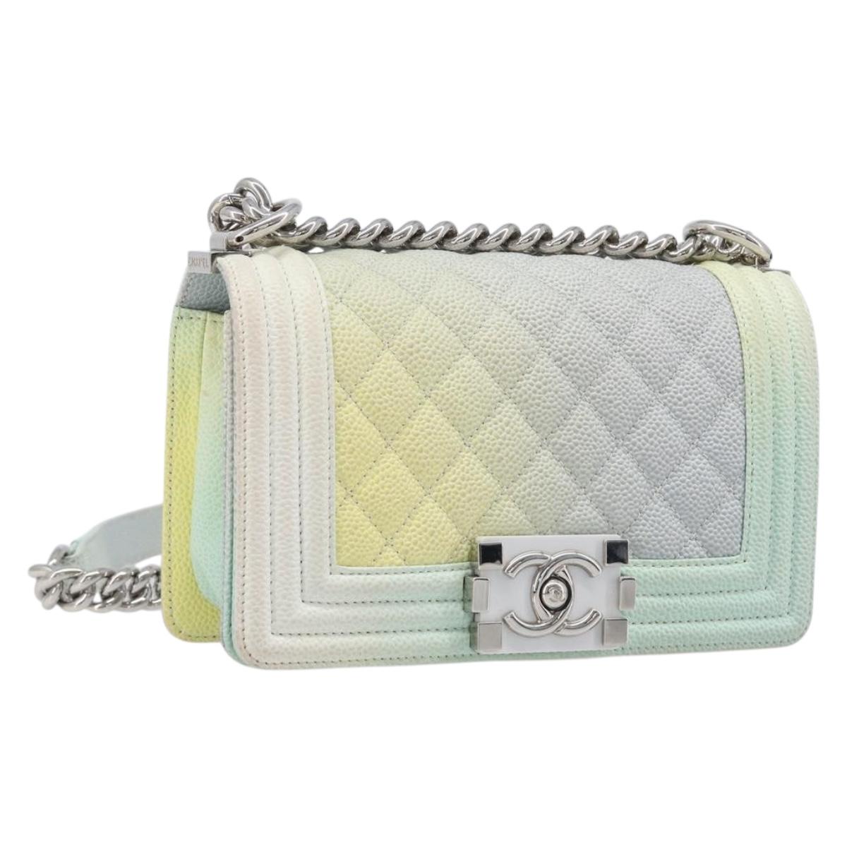 CHANEL Chain Matelasse Boy Chanel Bag Caviar Skin Multicolor CC Auth 210066SAM